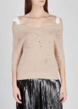 RED VALENTINO Blush embellished wool-blend jumper ~ cold shoulder knitwear