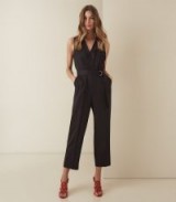 REISS SAADA WRAP FRONT WIDE LEG JUMPSUIT BLACK ~ effortless glamour