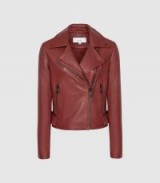 REISS SADIE LEATHER BIKER JACKET RED ~ casual luxe clothing