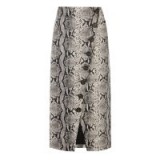 WAREHOUSE SNAKE FAUX LEATHER MIDI SKIRT / asymmetric button front