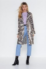 NASTY GAL Snake It Work Belted Jacket in stone ~ animal print coats