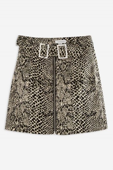 Topshop Snake Print Buckle Denim Skirt in Cream | reptile printed mini | retro fashion