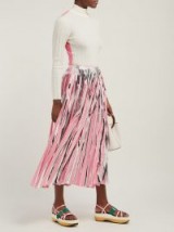 MARNI Silver and pink striped pleated midi-skirt ~ metallic skirts