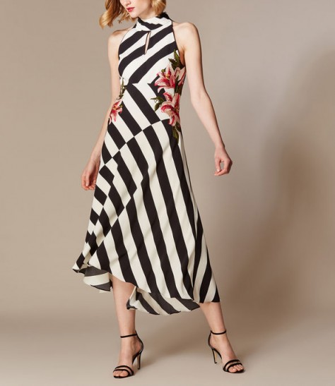 KAREN MILLEN Striped Strappy Midi Dress in Black and White ~ monochrome event wear