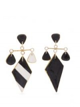 SONIA BOYAJIAN Tanning striped ceramic earrings in black ~ large monochrome drop earrings