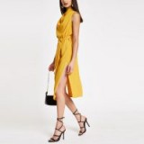 RIVER ISLAND Yellow cowl neck tie waist sleeveless dress – evening glamour