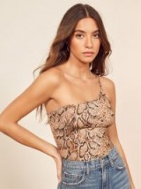 REFORMATION Alba Top in Mamba / one shoulder strap snake print top