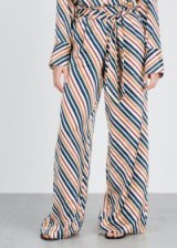 ASCENO Striped silk wide-leg trousers ~ silky tie waist pants