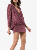 Attico Plunging V-Neck Metallic Mini-Dress in Purple ~ daring plunge party dress