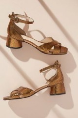 Elvio Zanon Piper Snake-Effect Leather Heels in Bronze ~ metallic block heel sandals ~ shoes at Anthropologie