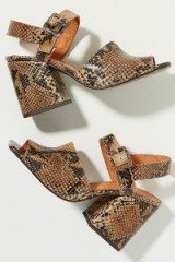 Chio Snake-Effect Leather Block Heels in Brown ~ chunky retro sandals