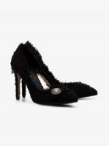 Balmain Black Julie 95 Badge Embellished Tweed Leather Pumps ~ chic courts