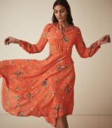 REISS BAY FLORAL MIDI DRESS CORAL ~ feminine and floaty clothing