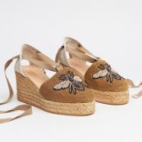 L.K. Bennett BEEZA BEE EMBELLISHED ESPADRILLES in Gold ~ ankle wrap summer wedges