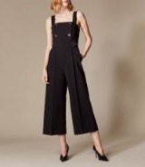 KAREN MILLEN Belted Tailored Jumpsuit in Black ~ square neck cropped leg jumpsuits