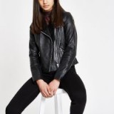 RIVER ISLAND Black leather croc biker jacket – cool jackets