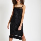 River Island Black plisse lace trim slip dress | lacy cami frock