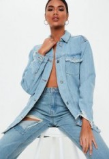 MISSGUIDED blue longline distressed denim jacket