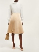 PRADA Bow-detail beige silk-satin skirt ~ luxe A-line skirts