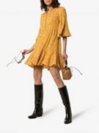 By Timo Sunshine Button Down Front Dress in Yellow / flared floral print frock