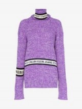 Calvin Klein Jeans Est. 1978 Turtleneck Wool Logo Sweater in Purple ~ high neck slouchy jumper