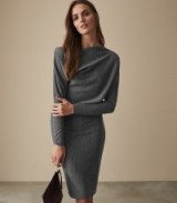 REISS DELANEY DRAPE DETAIL DRESS GREY MARL ~ asymmetric design