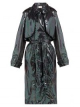 CHRISTOPHER KANE Double-breasted iridescent-chiffon trench coat in black ~ glossy coats