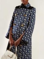 PRADA Double-breasted key-jacquard coat in navy ~ chic vintage style coats