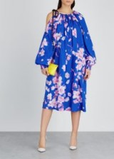 DRIES VAN NOTEN Durala floral-print cotton dress in blue and pink ~ balloon sleeve dresses