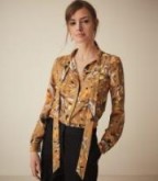 REISS ELISA PRINTED BLOUSE GOLD ~ beautiful neck-tie blouses