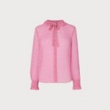 L.K. BENNETT ELIZA PINK FRILL NECK BLOUSE ~ feminine ruffled trims