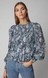 Ganni Elm Printed Georgette Peplum Top ~ smocked blouses