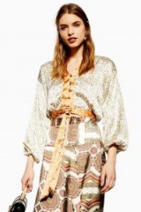 TOPSHOP Floral Belted Plunge Blouse / boho top