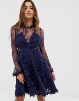 Forever U lace prom midi skater dress in navy ~ blue semi-sheer party dresses