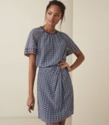 REISS HEIDI DIAMOND PRINTED DAY DRESS ~ side gathered spring dresses