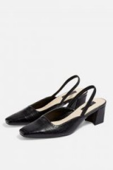 TOPSHOP JEWELER Crocodile Slingback Heels in Black / croc embossed slingbacks