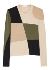 LOROD Panelled stretch-jersey top in camel and army-green