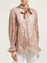 PETER PILOTTO Lurex-striped silk-blend blouse ~ metallic pussybow shirts