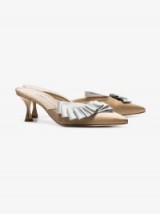 Manolo Blahnik Finamu 50 Beige Satin Mules ~ luxe kitten heels