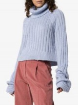 Matthew Adams Dolan Ribbed Knit Roll Neck Jumper in Blue ~ slouchy knitwear