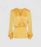 REISS MIRANDA PLUNGE WRAP FRONT BLOUSE YELLOW ~ clothing for spring