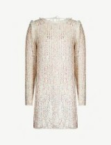 NEEDLE AND THREAD Shimmer sequinned mini dress in ivory / rainbow – sparkly shift dresses