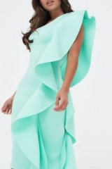 LAVISH ALICE one shoulder scuba exaggerated frill midi dress in mint – extreme ruffles