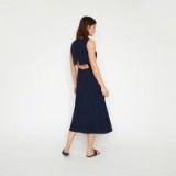 WAREHOUSE OPEN BACK MIDI DRESS IN NAVY / blue sleeveless dresses