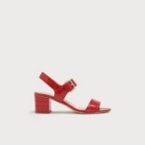 L.K. BENNETT PELHAM RED CROC EFFECT LEATHER SANDALS in Roca Red ~ block heel crocodile embossed slingback