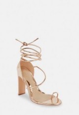 MISSGUIDED rose gold strappy toe post heeled sandals ~ glam party heels