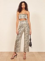 REFORMATION Samson Two Piece in Rattlesnake / snake print trouser & crop top set