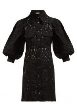 GANNI Sandrose black cotton broderie anglaise mini dress ~ balloon sleeve shirt dress