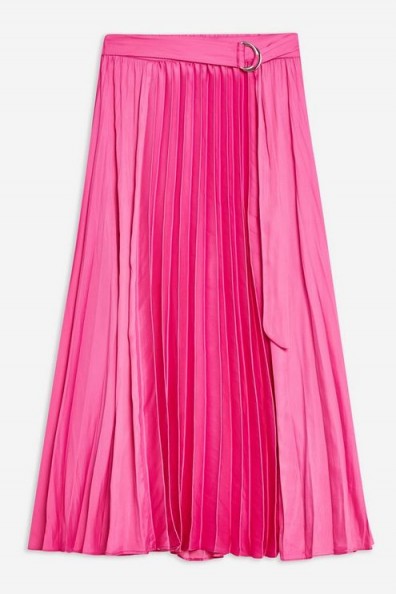 TOPSHOP Pink Satin Pleat Midi Skirt