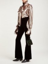 HARRIS REED Sequinned tie-neck blouse ~ gold ruffled blouses